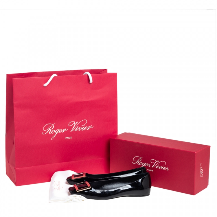 Pre Owned Roger Vivier Black Patent Leather Belle Ballerina Flats Size 36.5