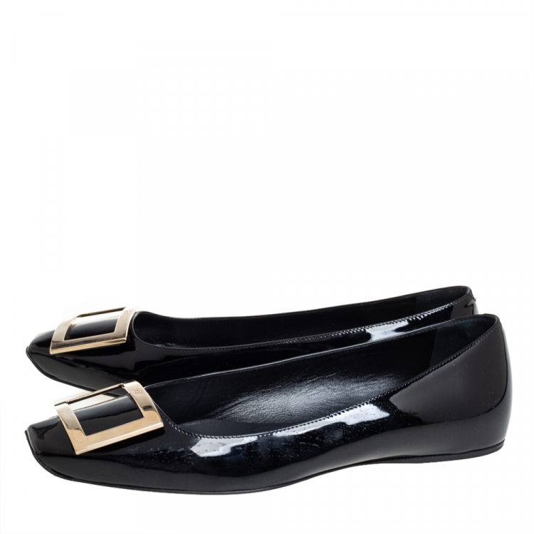 Pre Owned Roger Vivier Black Patent Leather Belle Ballerina Flats Size 36.5