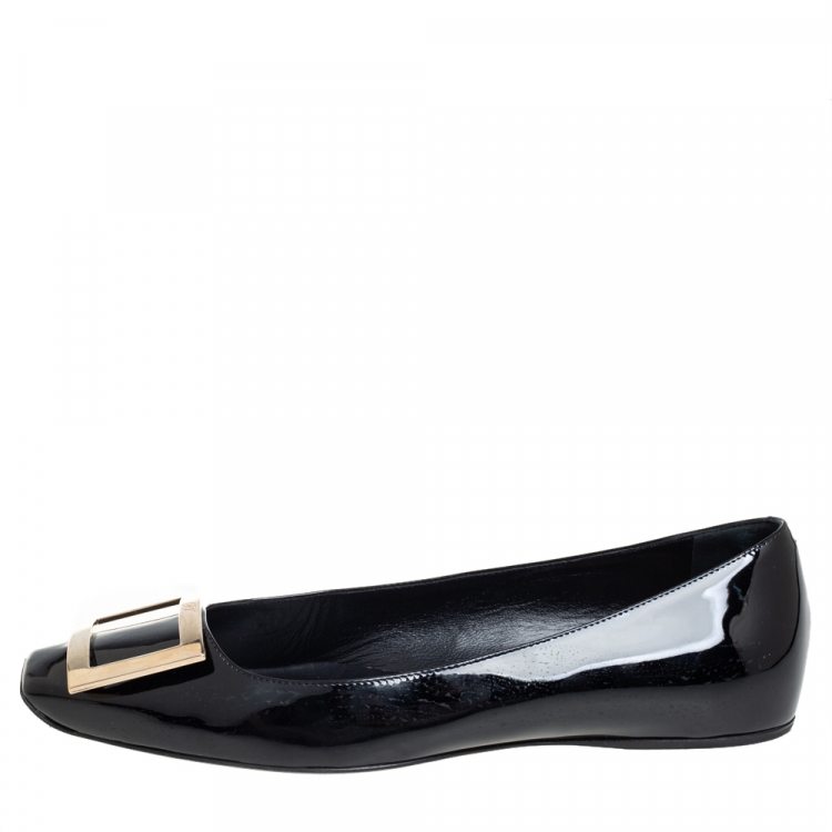 Pre Owned Roger Vivier Black Patent Leather Belle Ballerina Flats Size 36.5