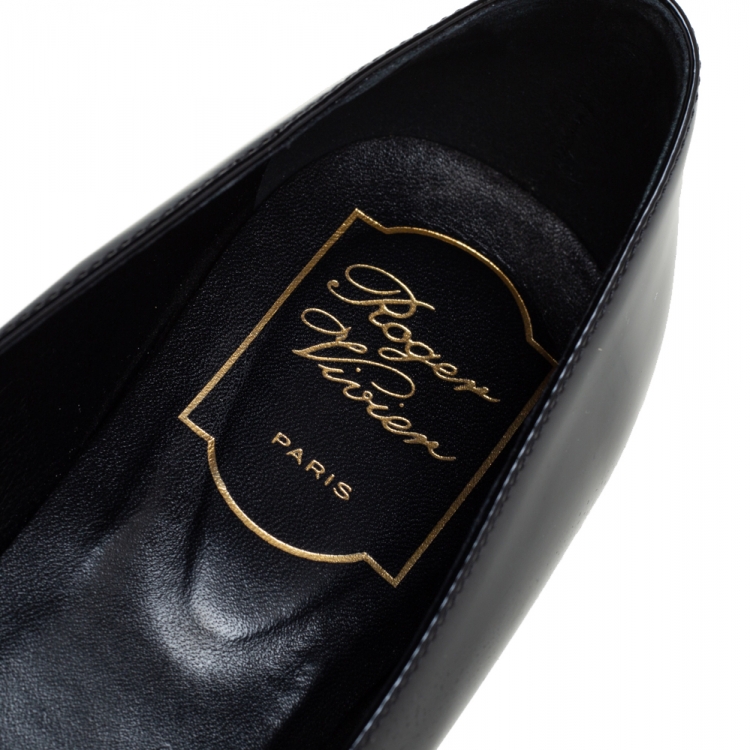 Pre Owned Roger Vivier Black Patent Leather Belle Ballerina Flats Size 36.5
