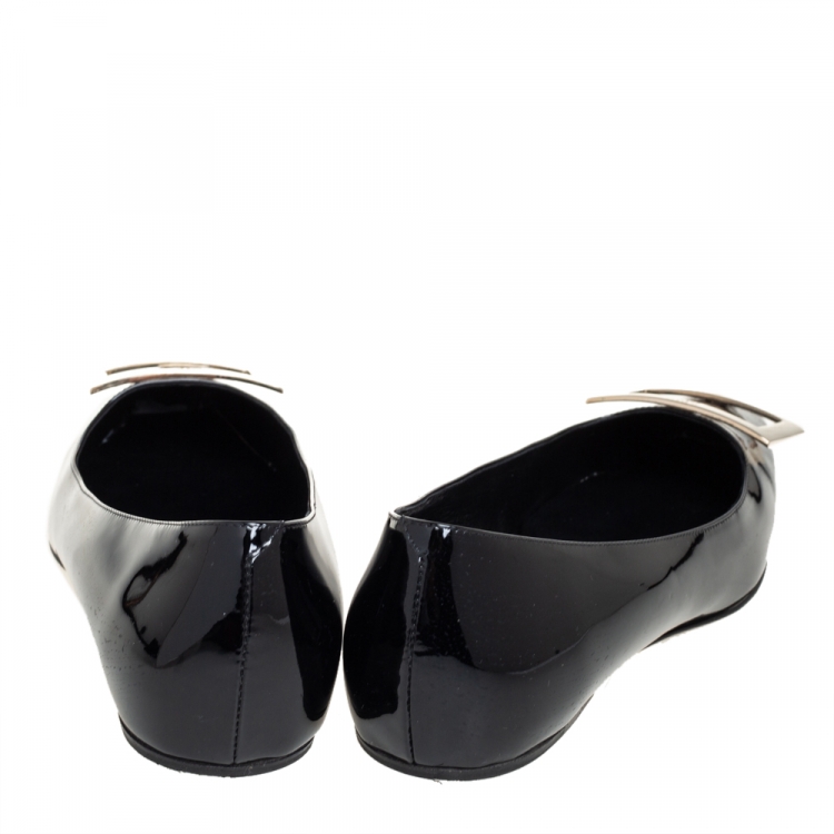 Pre Owned Roger Vivier Black Patent Leather Belle Ballerina Flats Size 36.5
