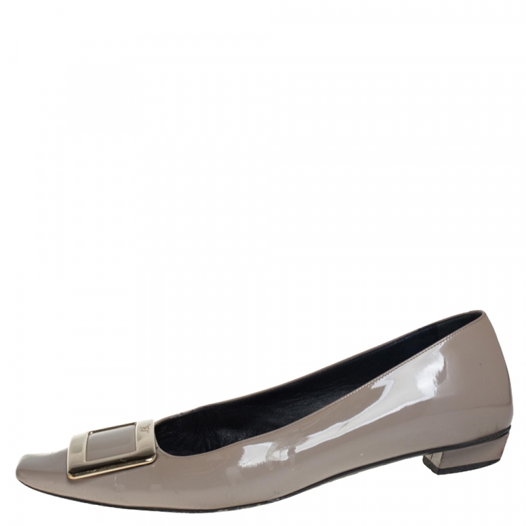 Pre Owned Roger Vivier Sage Green Patent Leather Belle Flats Size 39