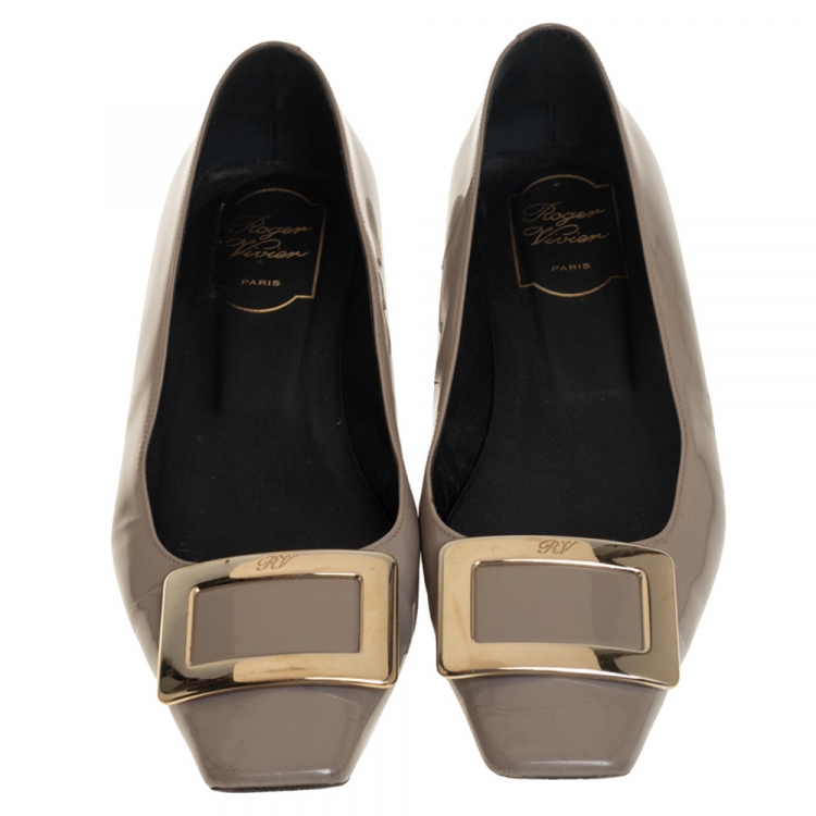 Pre Owned Roger Vivier Sage Green Patent Leather Belle Flats Size 39