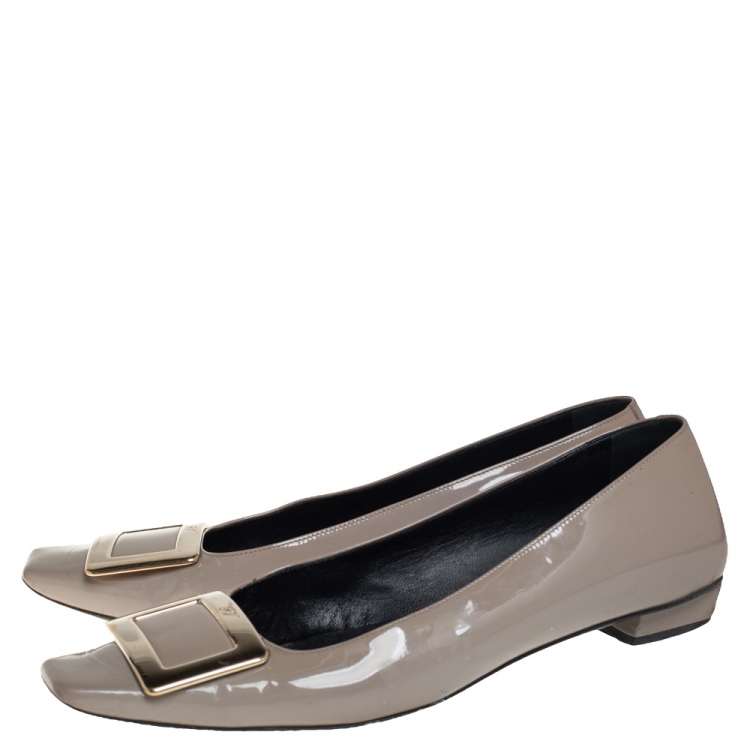 Pre Owned Roger Vivier Sage Green Patent Leather Belle Flats Size 39
