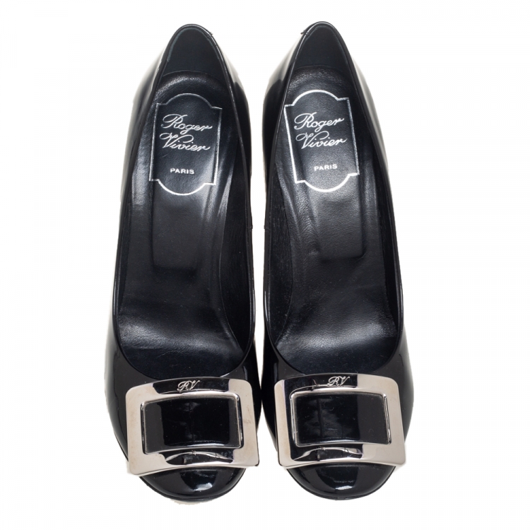 Pre Owned Roger Vivier Black Patent Leather Trompette Pumps Size 37