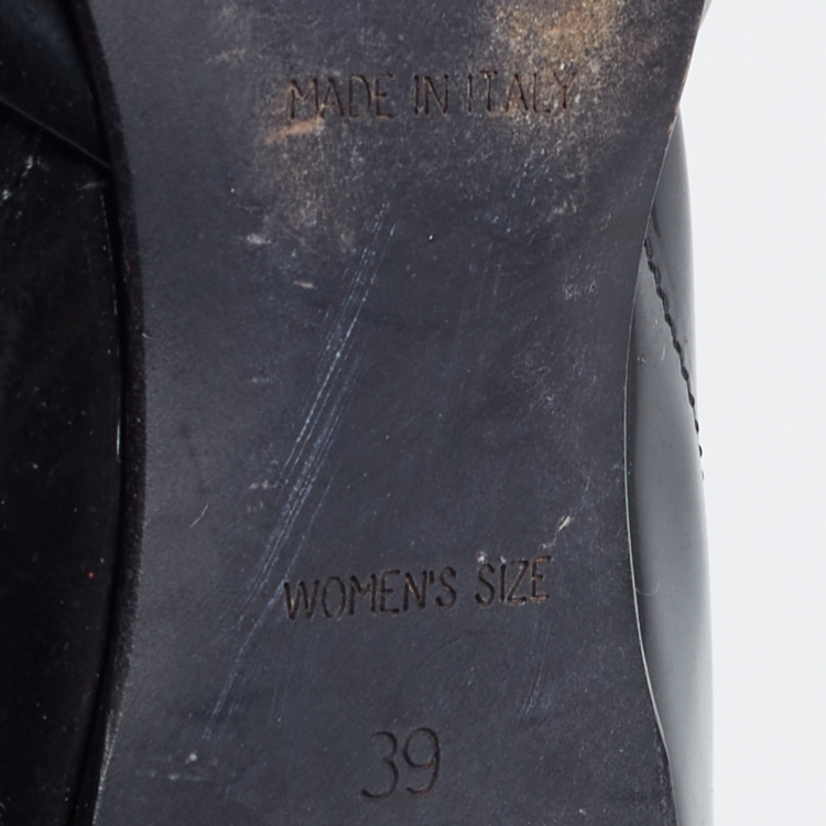 مملوكة مسبقًا Roger Vivier Black Patent Leather Chips D'Orsay Buckle Flats Size 39