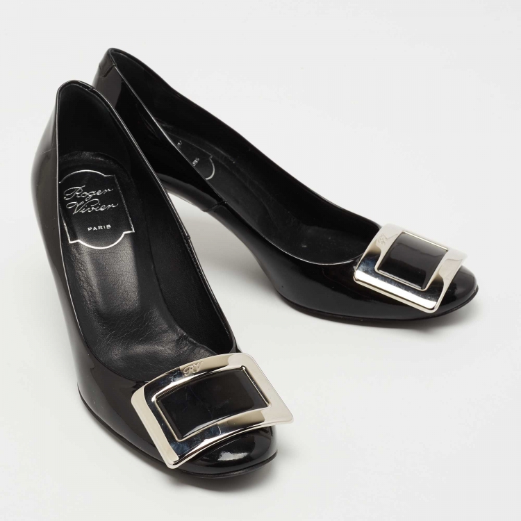 Pre Owned Roger Vivier Black Patent Leather Trompette Pumps Size 35.5