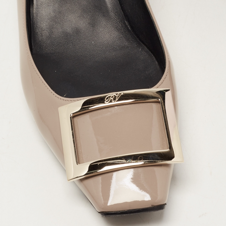 مملوكة مسبقًا Roger Vivier Grey Patent Leather Belle Square Toe Pumps Size 41