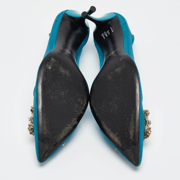 Pre Owned Roger Teal Mesh and Patent Leather Vivier Strass Pumps Size 41