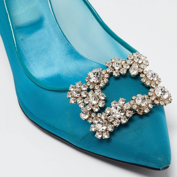 Pre Owned Roger Teal Mesh and Patent Leather Vivier Strass Pumps Size 41