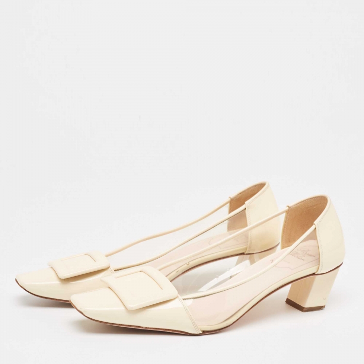 Pre Owned Roger Vivier  Cream PVC and Patent Belle Vivier Pumps Size  37.5