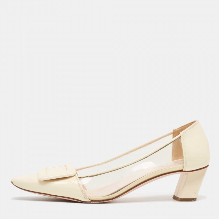 Pre Owned Roger Vivier  Cream PVC and Patent Belle Vivier Pumps Size  37.5