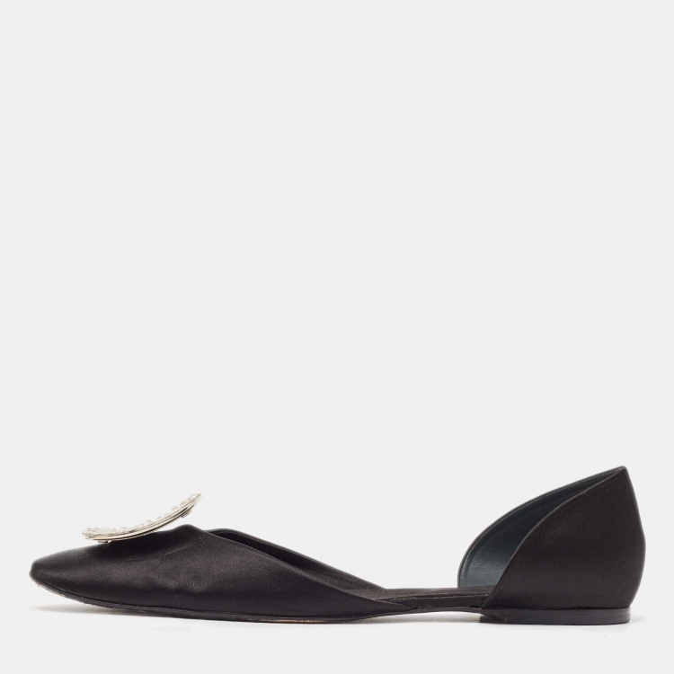 Pre Owned Roger Vivier Black Satin Chip Strass D'orsay Flats Size 42