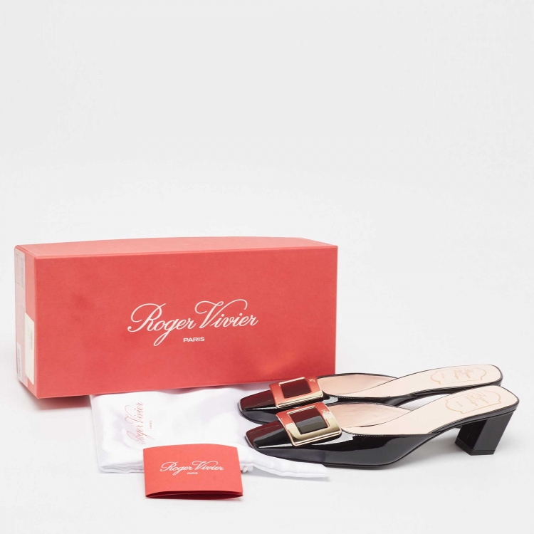 Pre Owned Roger Vivier Black Patent Leather Belle Vivier Mules Size 39