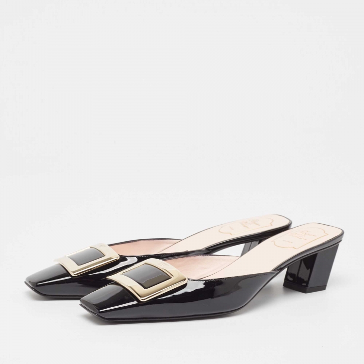 Pre Owned Roger Vivier Black Patent Leather Belle Vivier Mules Size 39