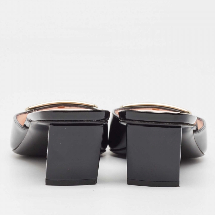 Pre Owned Roger Vivier Black Patent Leather Belle Vivier Mules Size 39