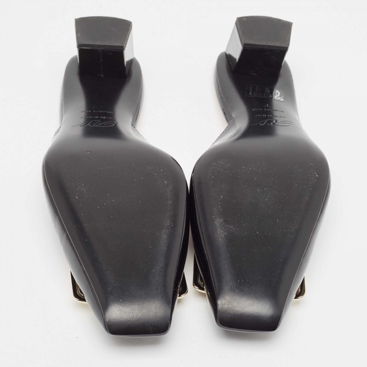 Pre Owned Roger Vivier Black Patent Leather Belle Vivier Mules Size 39