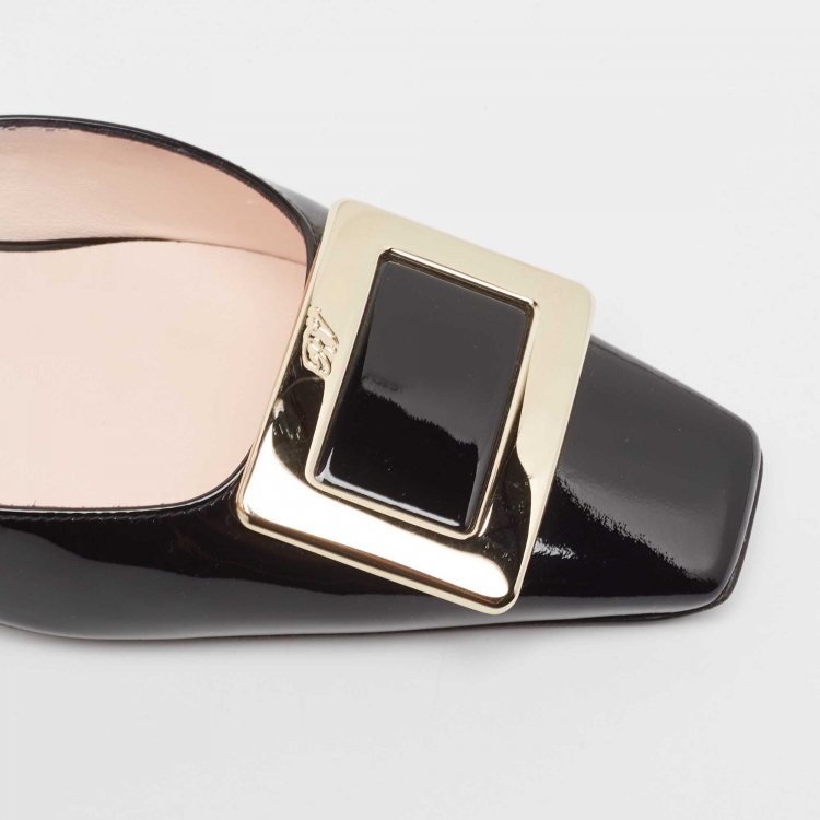 Pre Owned Roger Vivier Black Patent Leather Belle Vivier Mules Size 39