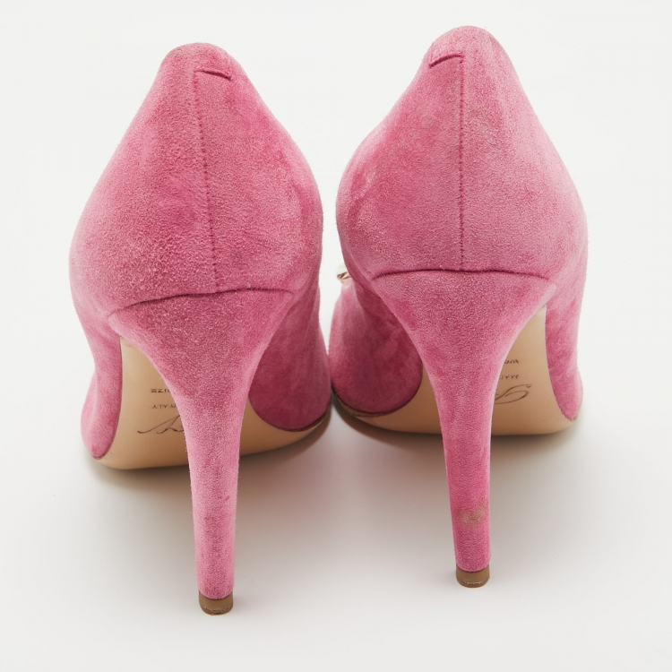 Pre Owned Roger Vivier Pink Suede Chain Buckle Round Toe Pumps Size 39