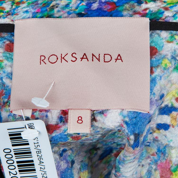 Pre Owned Roksanda Ilincic Multicolor Floral Print Textured Silk Draped Asymmetric Top S