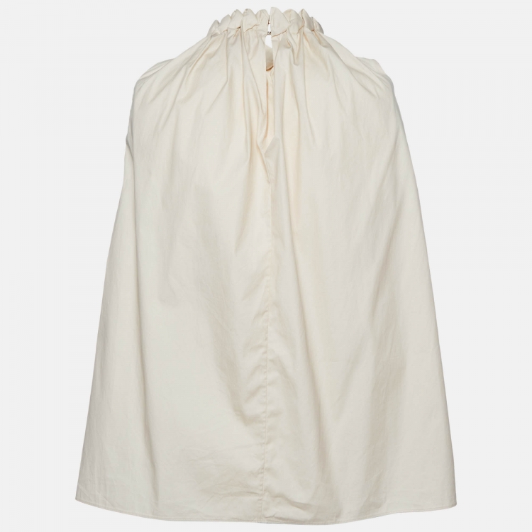 Pre Owned Roksanda Ilincic Beige Cotton Sleeveless Patterned Neck Top S