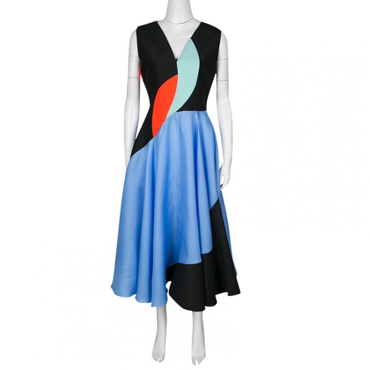 Pre Owned Roksanda Colorblock V-Neck Sleeveless Flared Dress M