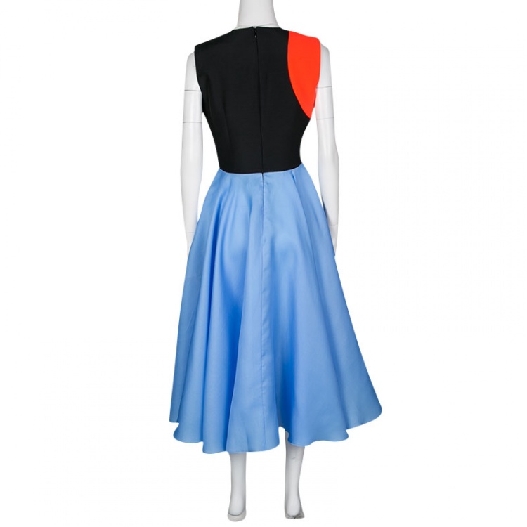 Pre Owned Roksanda Colorblock V-Neck Sleeveless Flared Dress M