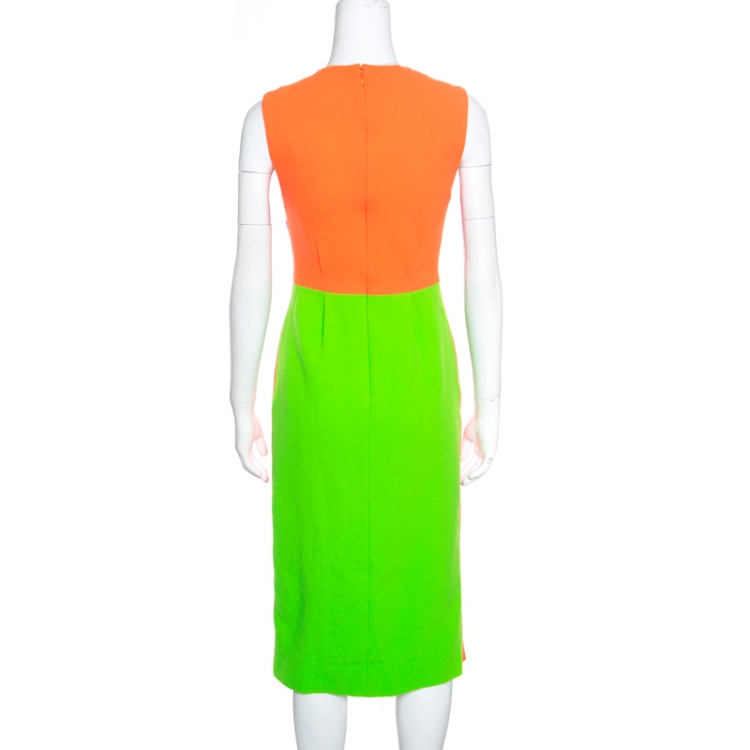 Pre Owned Roksanda Ilincic Neon Colorblock Wool Crepe Sleeveless Etting Dress M