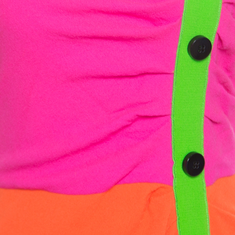 Pre Owned Roksanda Ilincic Neon Colorblock Wool Crepe Sleeveless Etting Dress M