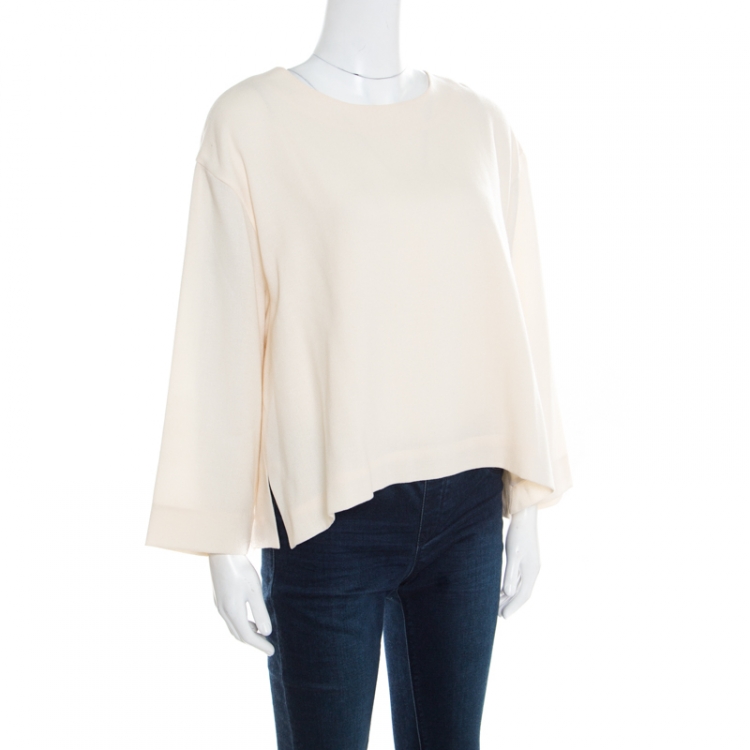 Pre Owned Roksanda Ilincic Cream Wool Crepe Oversized Selsy Top M