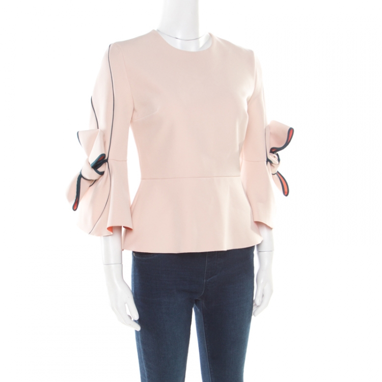 Pre Owned Roksanda Ilincic Blush Pink Crepe Bow Detail Kemi Peplum Top S