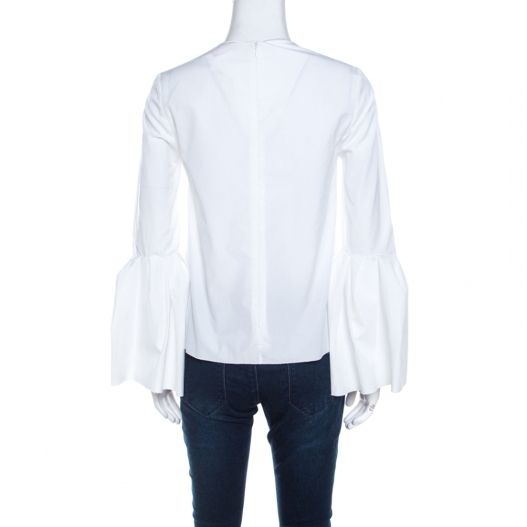 Pre Owned Roksanda Ilincic White Cotton Poplin Bell Sleeve Truffaut Top S