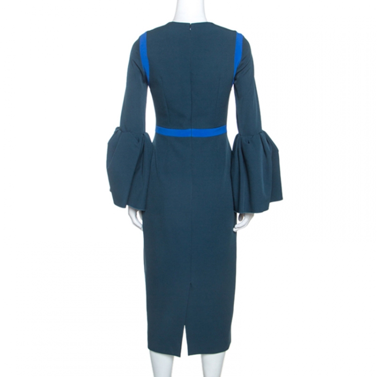 Pre Owned Roksanda Teal Crepe Tulip Sleeve Nair Dress M