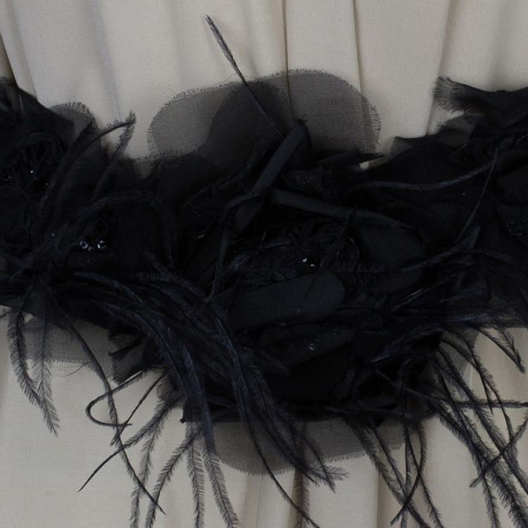 Pre Owned Roksanda Ilincic Beige Silk Satin Belted Column Gown M