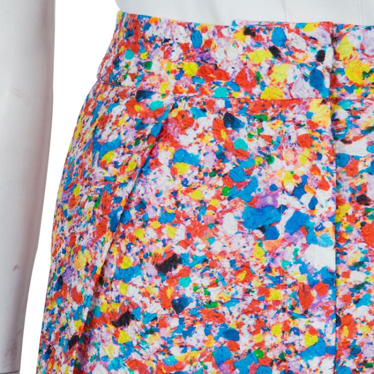 Pre Owned Roksanda Ilincic Multicolor Floral Print Textured Silk Wide Leg Pants M