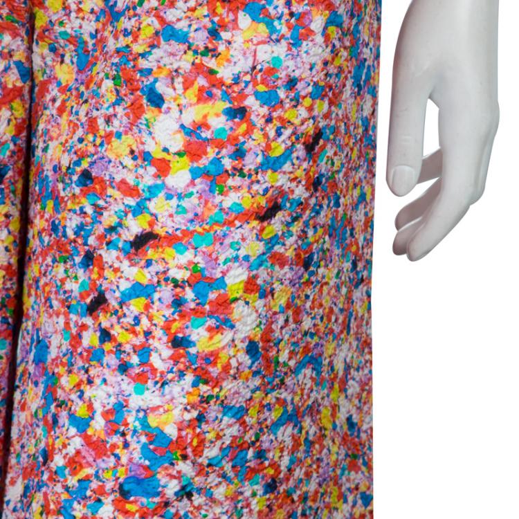 Pre Owned Roksanda Ilincic Multicolor Floral Print Textured Silk Wide Leg Pants M