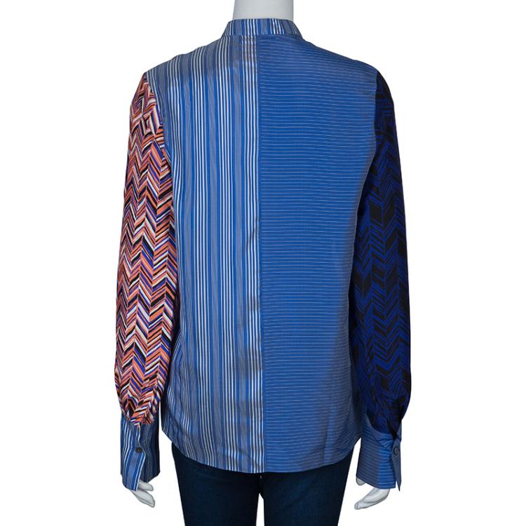 Pre Owned Roksanda Ilincic Blue Striped Silk Top S