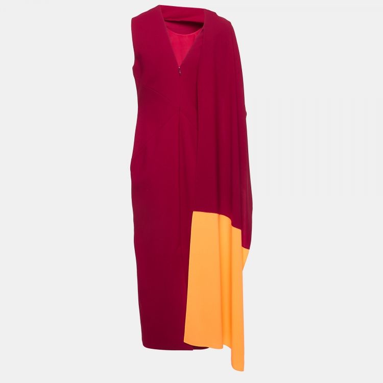Pre Owned Roksanda Ilincic Red Edith Cape Shoulder Crepe Midi Dress M