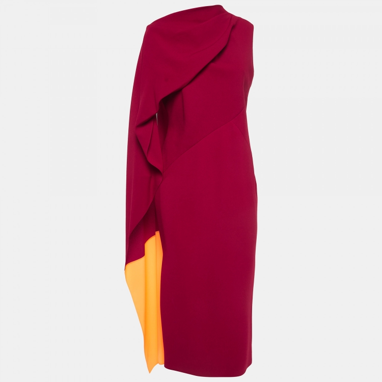 Pre Owned Roksanda Ilincic Red Edith Cape Shoulder Crepe Midi Dress M