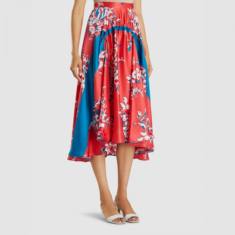 Pre Owned Roksanda Red Zelma Printed Silk Midi Skirt UK 16