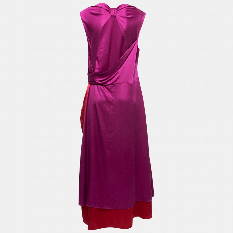 Pre Owned Roksanda Purple & Red Silk Knot Detail Draped Long Dress L