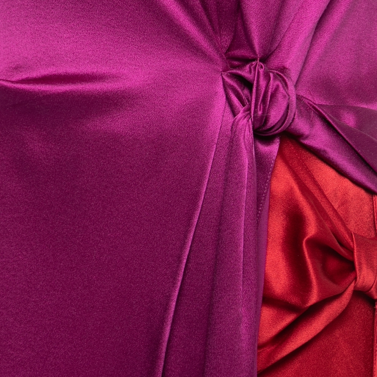 Pre Owned Roksanda Purple & Red Silk Knot Detail Draped Long Dress L