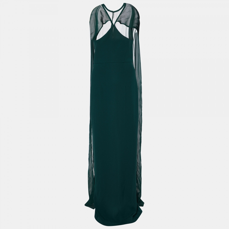 Pre Owned Roland Mouret Green Satin Crepe Cape Gown S