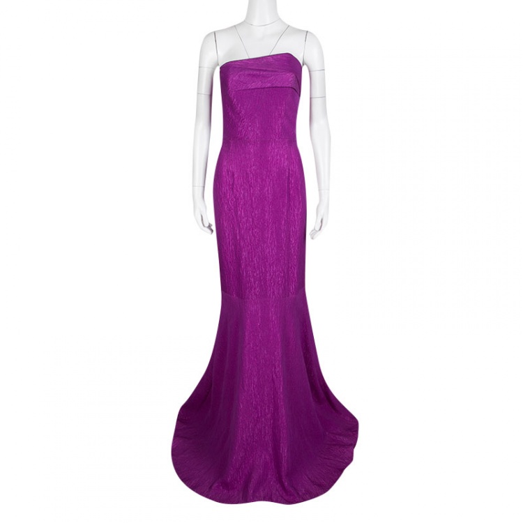 Pre Owned Roland Mouret Bright Violet Puckered Organza Strapless Odell Gown L