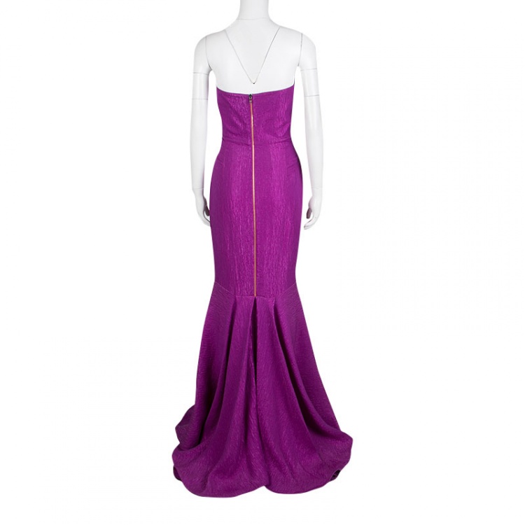 Pre Owned Roland Mouret Bright Violet Puckered Organza Strapless Odell Gown L