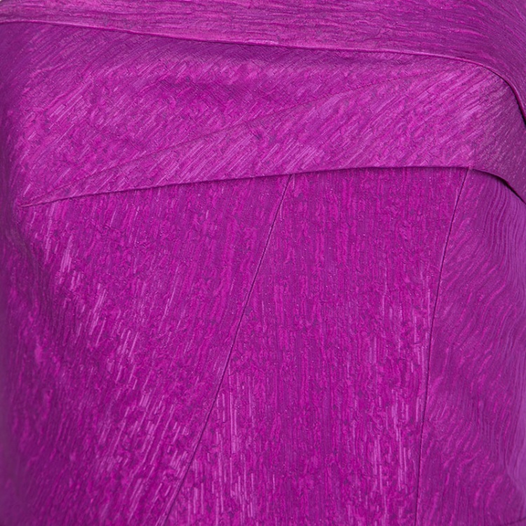 Pre Owned Roland Mouret Bright Violet Puckered Organza Strapless Odell Gown L