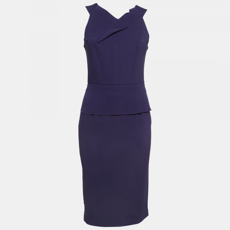 Pre Owned Roland Mouret Purple Crepe Ruffled Midi Dress M