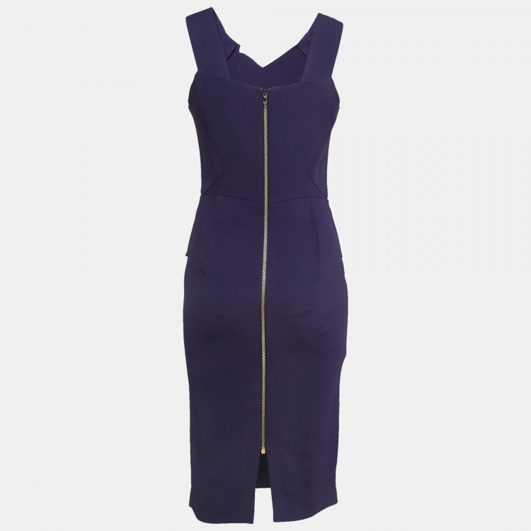 Pre Owned Roland Mouret Purple Crepe Ruffled Midi Dress M