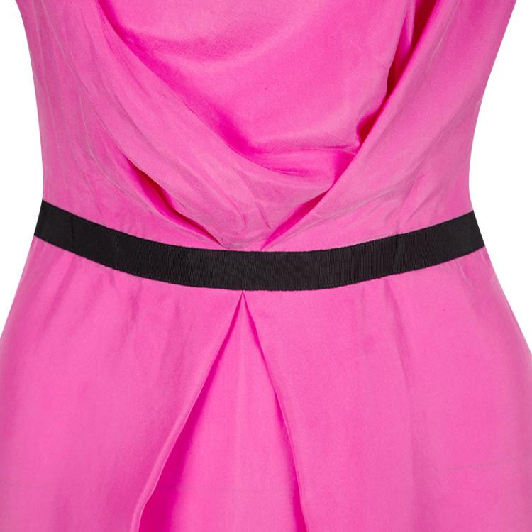 Pre Owned Roland Mouret Pink Silk Draped Cutout Back Contrast Tie Detail Sleeveless Dress M