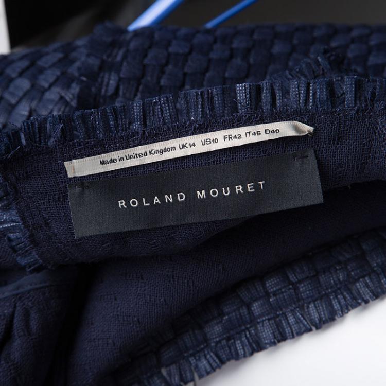 Pre Owned Roland Mouret Navy Blue Textured Penfold Cutout Detail Jacket L
